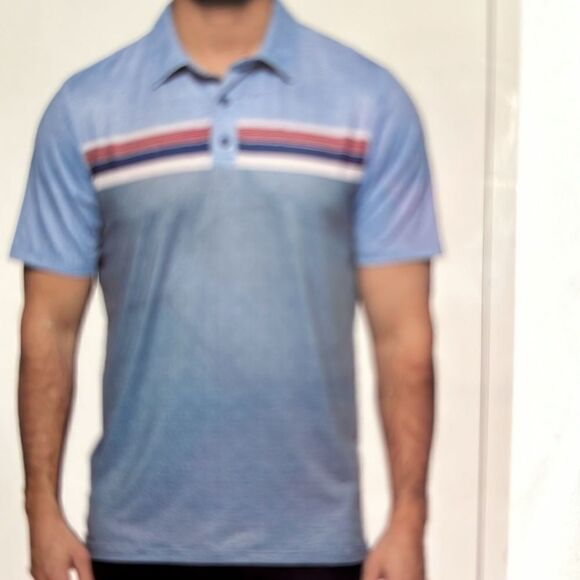 Flat & Anthem Madeflex Performance Chest Striped Polo Blue, XXL, NWT - Picture 1 of 10